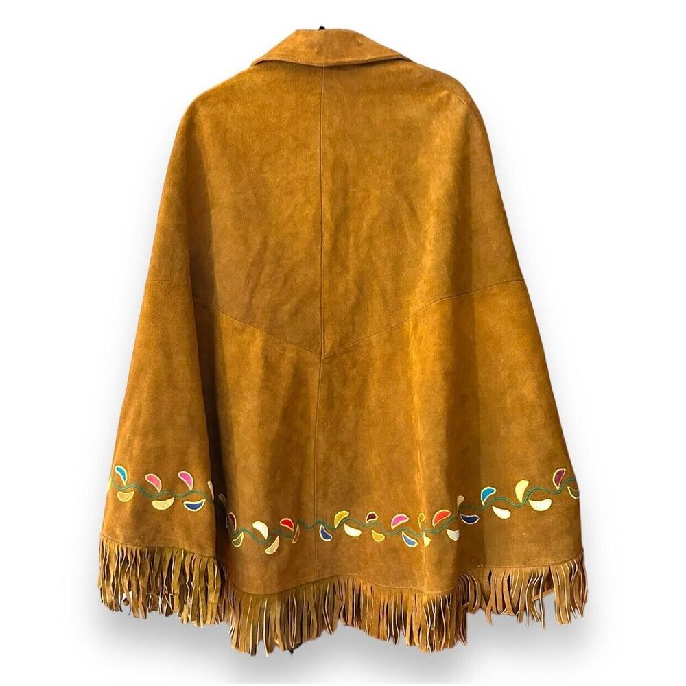 Vintage Leather Fringe Embroidered Cape Western Indian One Size Large - Picture 6 of 16